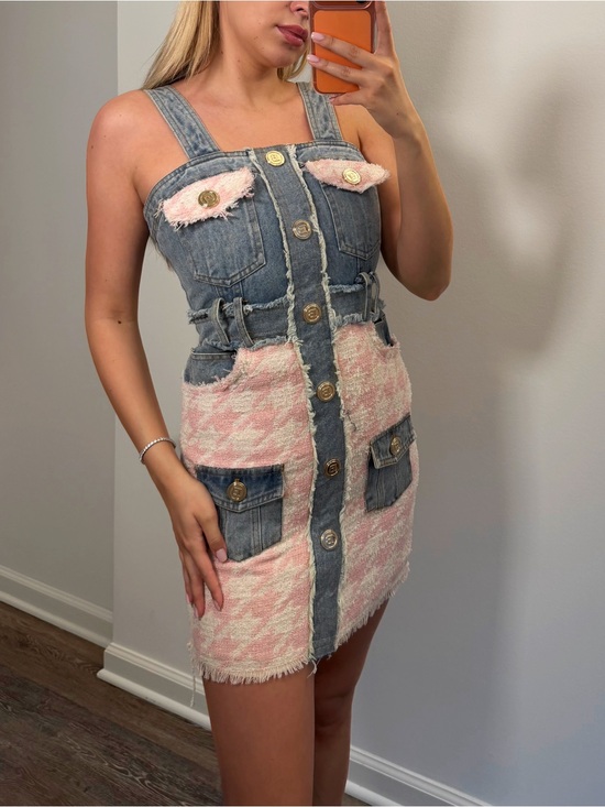 Dresses & Skirts - Denim & Pink Tweed Button-Front Mini Dress